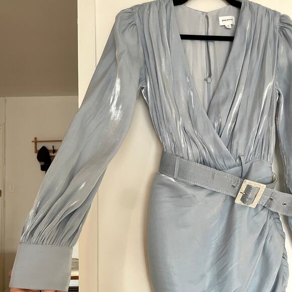 Song of Style REVOLVE Baby Light Blue Tucker Mini Dress sz XS Faux Wrap Belt - Picture 6 of 16
